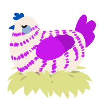 A cream and amethyst chicken with a bar pattern