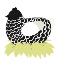 A sable and white chicken with a lace pattern