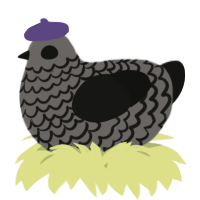 A grey and black chicken with a lace pattern