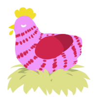 A lavender and crimson chicken with a bar pattern