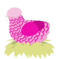 A pink and fuchsia chicken with a lace pattern