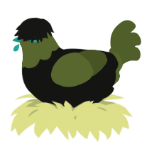 A black and olive chicken with a head pattern