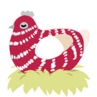 A crimson and cream chicken with a bar pattern