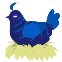 A navy and ultramarine chicken with a half-bar pattern