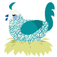 A white and teal chicken with a double-lace pattern