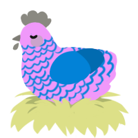 bubby, a lavender and sapphire chicken with a lace pattern