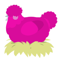 A fuchsia chicken with a head pattern