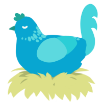A cerulean and aqua chicken with a neck-speckle pattern