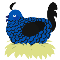 A ultramarine and black chicken with a lace pattern
