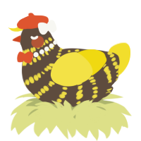 A bark and yellow chicken with a bar pattern