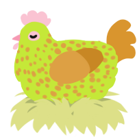 A lime and orange chicken with a speckle pattern