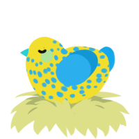 Bananaphone, a yellow and sky chicken with a speckle pattern