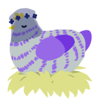 A silver and blurple chicken with a bar pattern