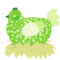 A grass and apple chicken with a speckle pattern