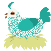 A white and turquoise chicken with a double-lace pattern