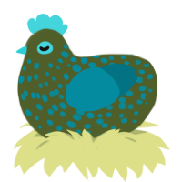 senior beast, a olive and sea chicken with a speckle pattern