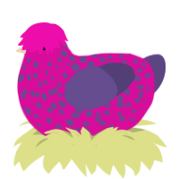 funfetti, a fuchsia and overcast chicken with a speckle pattern