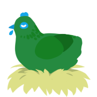 A viridian and leaf chicken with a neck-speckle pattern