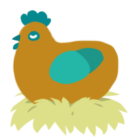 A ochre and turquoise chicken