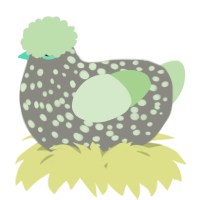 A ash and gluppy chicken with a speckle pattern