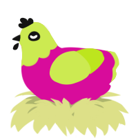 A fuchsia and lime chicken with a head pattern