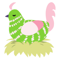 GIR dog edition, a grass and rose chicken with a bar pattern