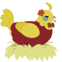 Lyca - The Broken, a crimson and yellow chicken with a head pattern