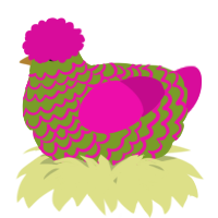 A chartreuse and fuchsia chicken with a lace pattern