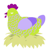 A lime and lilac chicken with a lace pattern