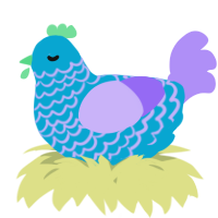 A cerulean and lilac chicken with a lace pattern