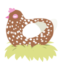 A brown and white chicken with a speckle pattern