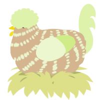 A beige and apple chicken with a bar pattern