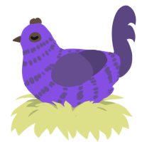 Blackberry, a blurple and overcast chicken with a bar pattern