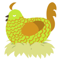 A lime and ochre chicken with a lace pattern