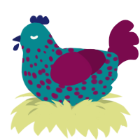 Berry, a teal and wine chicken with a speckle pattern