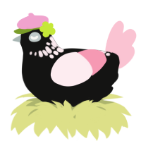 A black and rose chicken with a neck-speckle pattern