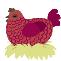A red and maroon chicken with a lace pattern