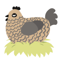 A beige and grey chicken with a lace pattern
