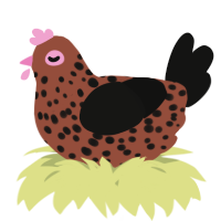 A russet and black chicken with a speckle pattern