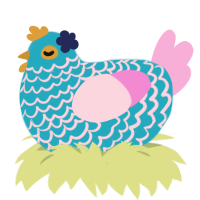 Napkin, a sky and lavender chicken with a lace pattern