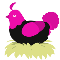 A black and fuchsia chicken with a head pattern