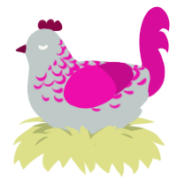 A silver and fuchsia chicken with a half-lace pattern