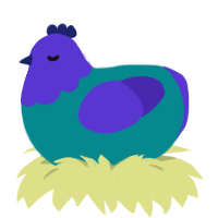 blueberry, a teal and indigo chicken with a head pattern