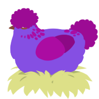 A blurple and plum chicken with a neck-speckle pattern