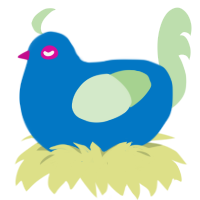 Skai, a sapphire and gluppy chicken