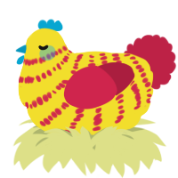 A yellow and crimson chicken with a bar pattern
