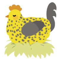 A yellow and grey chicken with a speckle pattern