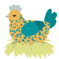 A honey and teal chicken with a speckle pattern