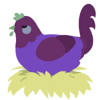 Rasbabie, a violet and wine chicken with a head pattern