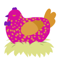 A fuchsia and orange chicken with a speckle pattern